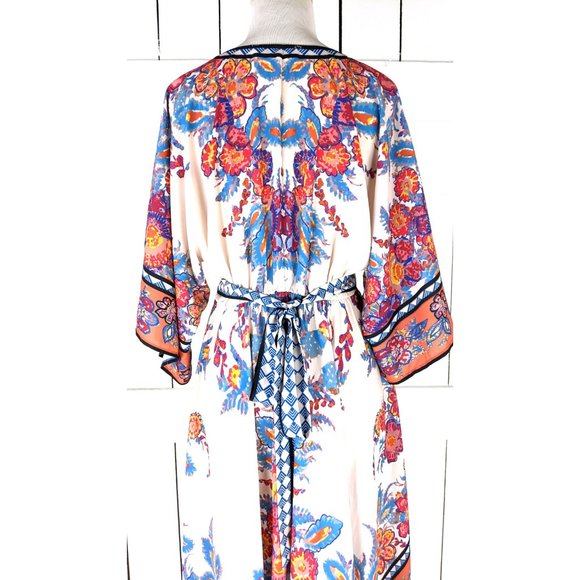 Y2K floral handkerchief hem midi wide sleeve kimono dress - Picture 5 of 6